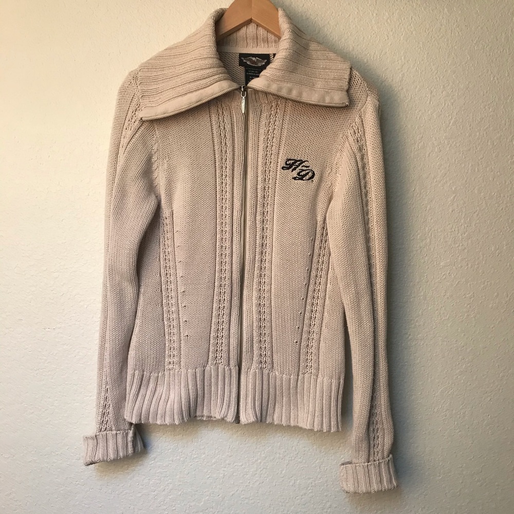 Harley Davidson Zip Front Sweater in Oatmeal